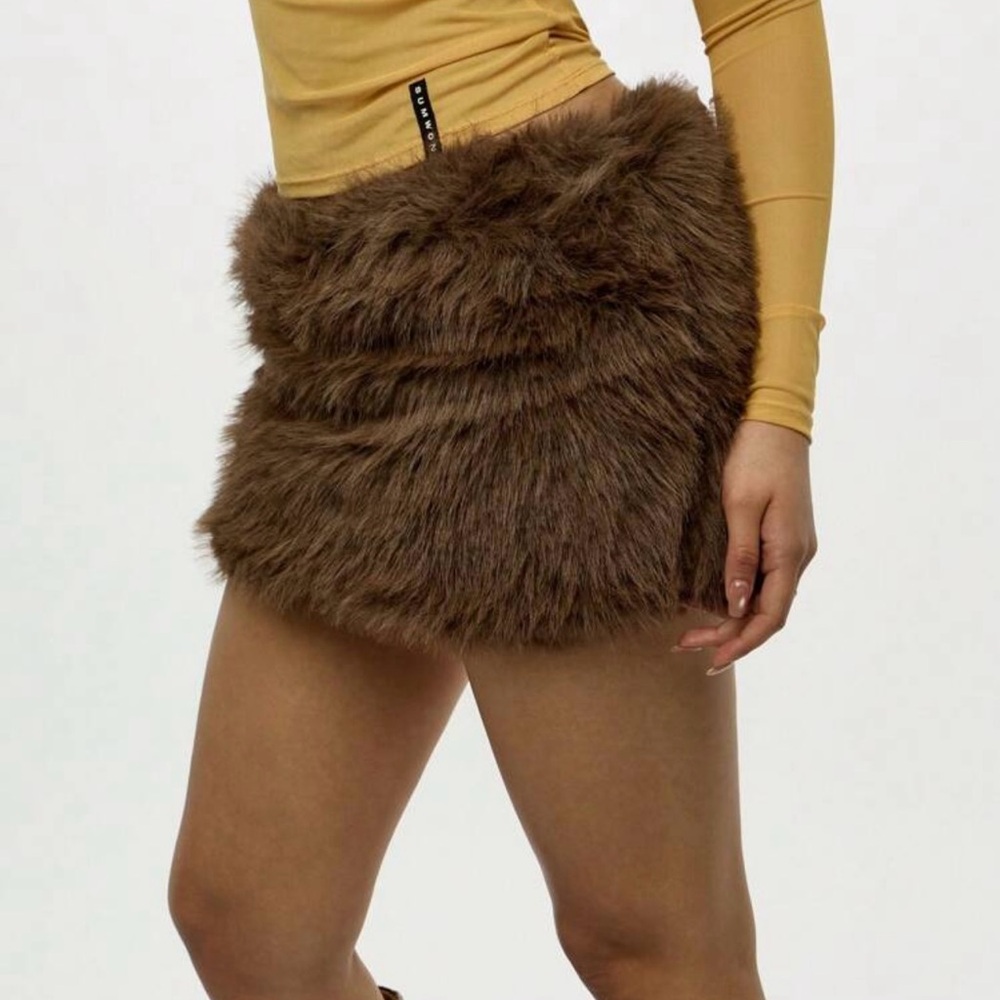 Brown Faux Fur Mini Skirt